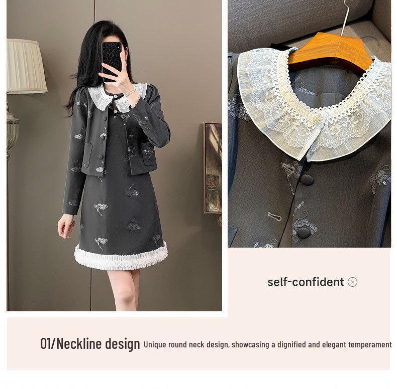 2025 Herbst Französisch-Chinesischer Stil Schlankmachendes Damen Taillenbetonendes Kleider-Set