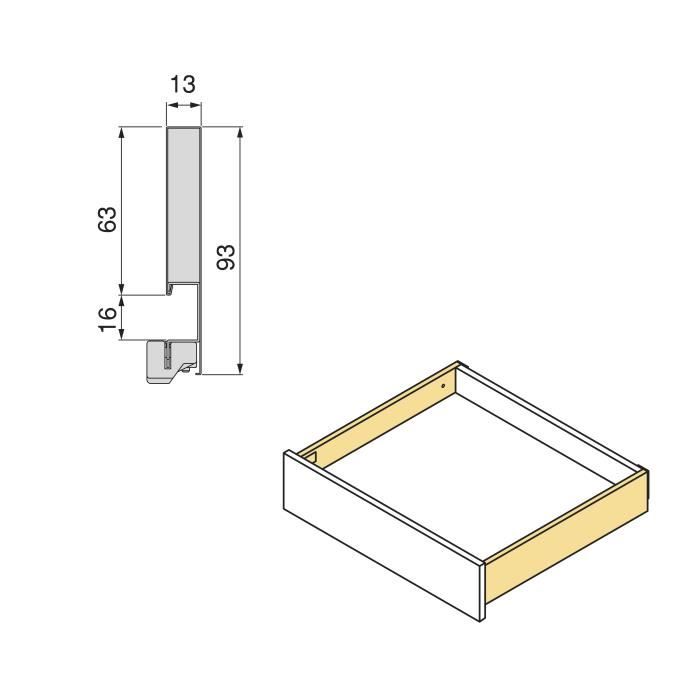Emuca Tiroir extérieur Vertex avec réglages 3D hauteur 93mm, 40kg, profondeur 350mm, Acier, Peint en blanc
