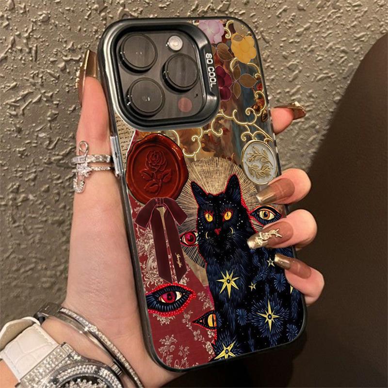 Black Cat Leopard Print Electroplate Silver Phone Case For Xiaomi Mi 15 14 13 12 13T 14T Pro 11 Lite NE Poco X5 X6 M6 Pro Cover