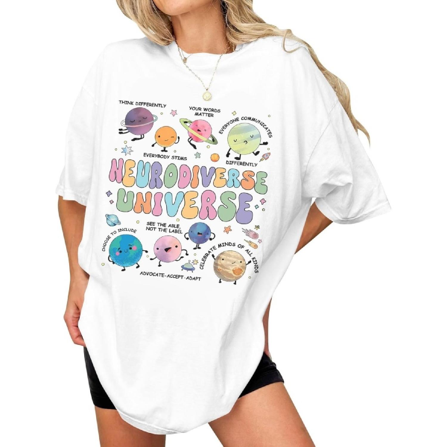 Neurodiverse Universe Shirt for Women - Special Education Teacher Tee On Autism Month, Christmas, Birthday XXXXXL белый
