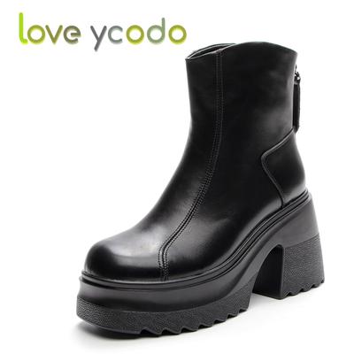 Women's Fashion Comfortable High-heeled Boots, Women's Comfort Increase Waterproof Platform Leather Ankle Boots