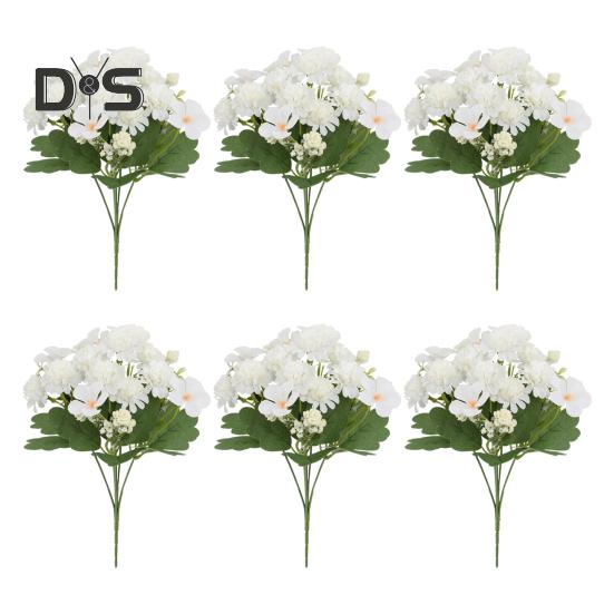 

6 шт. искусственных цветов с зелеными листьями, реалистичные поддельные пластиковые цветы для дома, офиса, свадьбы, вечеринки, помещения, улицы, искусственные цветы, растения, украшения белый