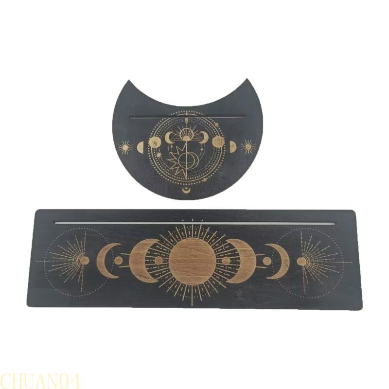 A1A2 Wooden Tarot Card Display Stand Rectangular Moon Shaped Tarot Card Holder Base Portable Serving Tray Tarot Accessories