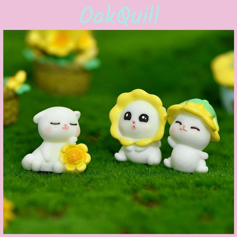 Cartoon Sunflower Cat Resin Figurine Enchanting Miniature For Garden And Home Decor