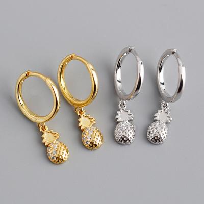 New 925 Sterling Silver Crystal Pineapple Stud Earring For Women Party Jewelry Pendientes Accessories Eh1136