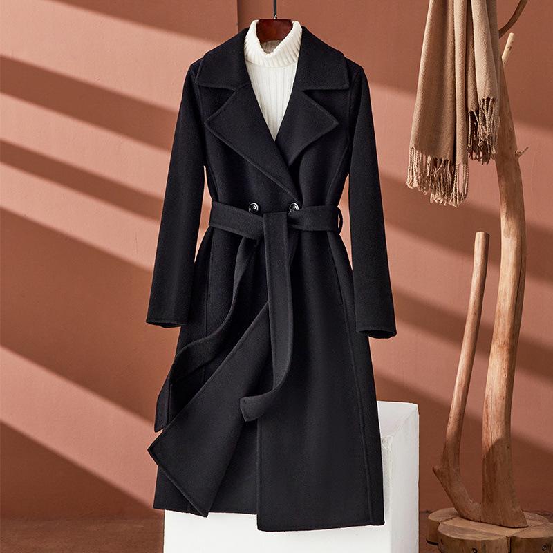 

2024 Autumn/Winter Women s Mid-Length Slim Hepburn Style Double-Faced Cashmere Coat L (110-120 lbs)