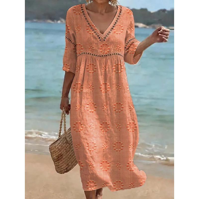 QICED Fashion Summer Spring Short Sleeve V-Neck Casual Dresses