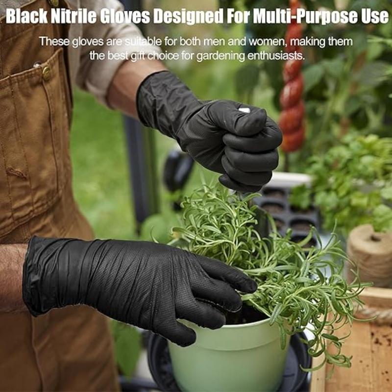 8Mil Heavy Duty Black Nitrile Gloves Disposable Anti-Slip Gardening Gloves with Diamond Textured Grip Working Cleaning Gloves