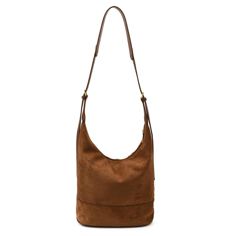 Женская ретро замшевая сумка-ведро, Осень-Зима 2025, Большая вместимость, Тоут в корейском стиле коричневый
