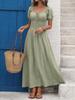 2026 Spring/Summer Elegant French Square Neck Puff Sleeve Long Dress for Women
