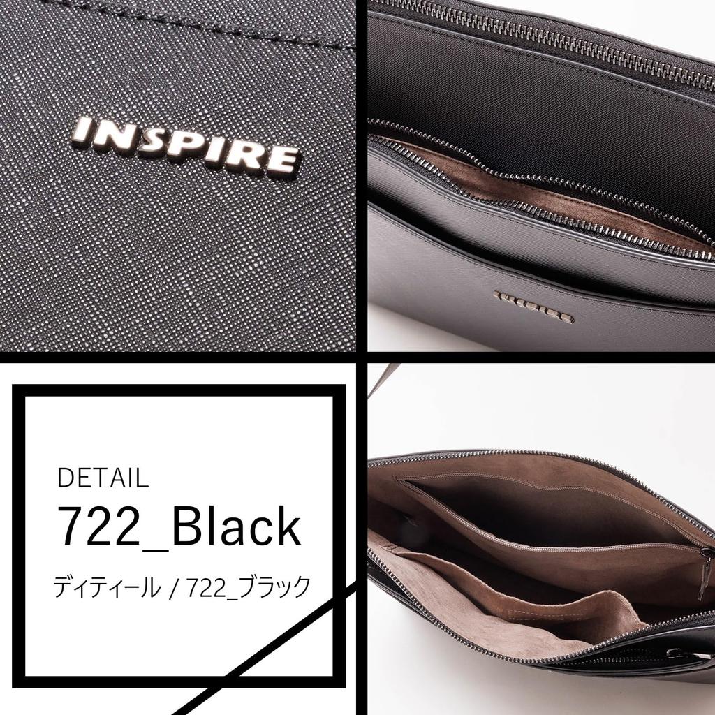 INSPIRE Men's Shoulder Bag, A4 Size, Saffiano Leather, Tablet Storage, Zipper Pocket, Long Wallet Storage, Stain Resistant, Elegant, Business,