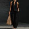 Completo in Cotone e Lino da Donna a 2 Pezzi con Top Canotta Senza Maniche con Scollo all'Americana e Pantaloni a Gamba Larga Set da Relax Abbigliamento Casual per le Vacanze
