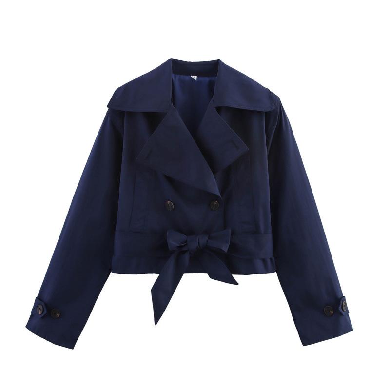 

European American Women s Fashion Casual Belted Lapel Trench Coat Jacket Medium темно-синий