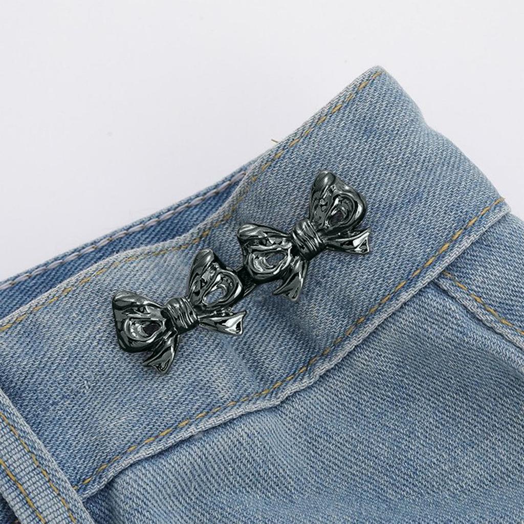 Double Bow Waist Buckle Metal Decorative Fastener Silver Tone Bow Shaped Accessory for Clothing Apparel Decoration