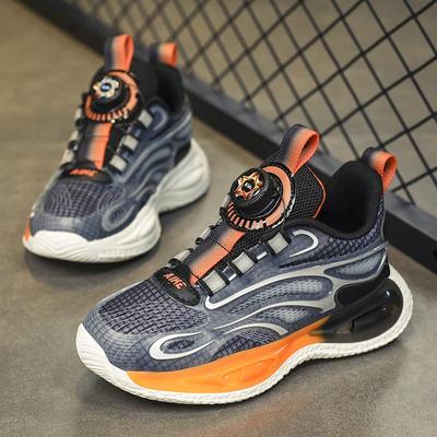 Boys' Sports Mesh Shoes - Breathable, Soft Sole, Versatile for Spring & Autumn, Black/Orange