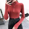 Pletené dámské svetry s poloviční výstřihem na zip, pulovry, podzimní a zimní, základní dámské svetry, štíhlé, pevné, pletené, pull Femme topy