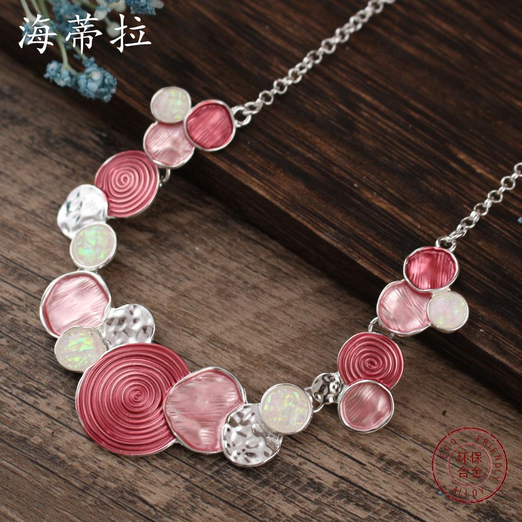 Round Color Painted Oil Alloy Necklace Bohemian Pendant Vacation Style Fashion Ladies Customization