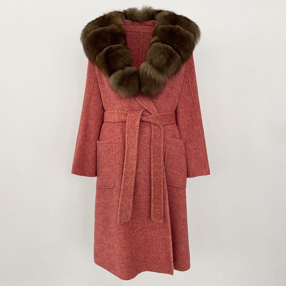 OFTBUY2024 Ekte Ull Kaninpels Kvinner Kåpe Naturskinn Mulberry Silkejakker X-lange Varm Tykk Turn-down Krage Overwear
