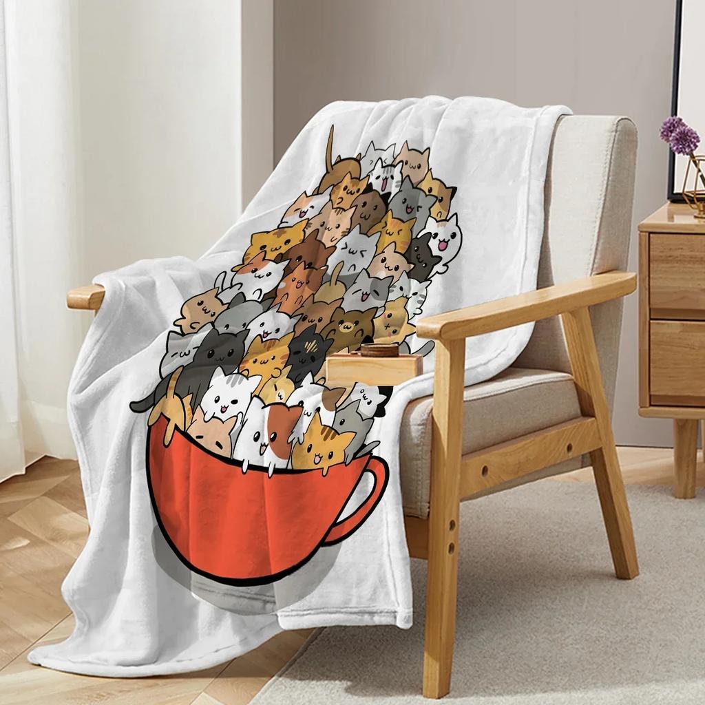 Cat In A Teacup Printed Throw Blanket Plush Fluffy Flannel Fleece Blanket Soft Throws for Sofa Couch and Bed#