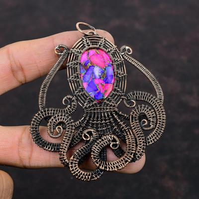 Natürlicher Kingman Pink Dahlia Türkis Anhänger Kupferdraht Umwickelter Anhänger Handgefertigter Oktopus Anhänger Edelstein Anhänger Kupferschmuck Für Geschenk