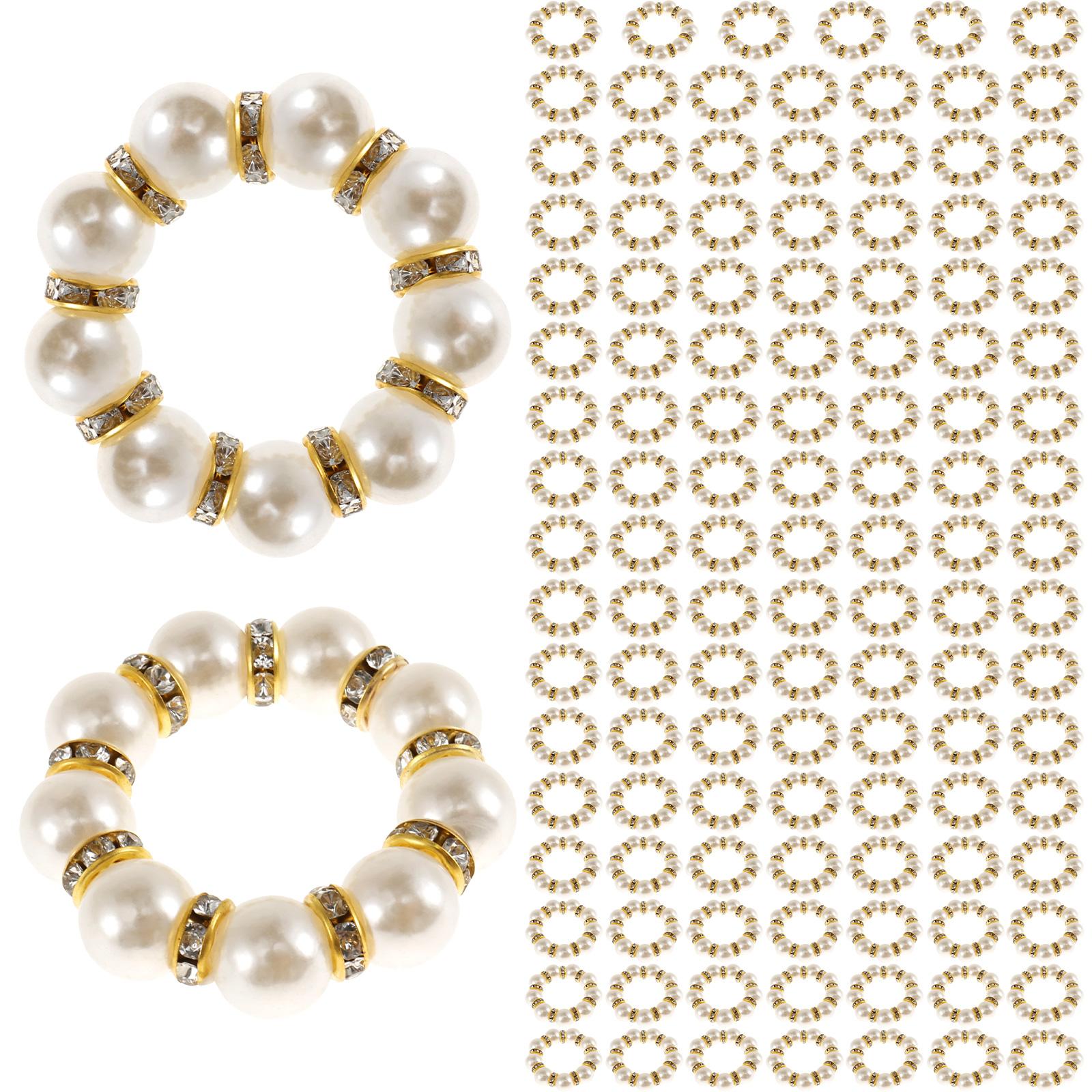 

120 Pcs Pearl Napkin Rings Elegant Pearl Beaded Napkin Holder 4cm Stretched Rhinestone Serviette Rings Decorative Beaded Napkins