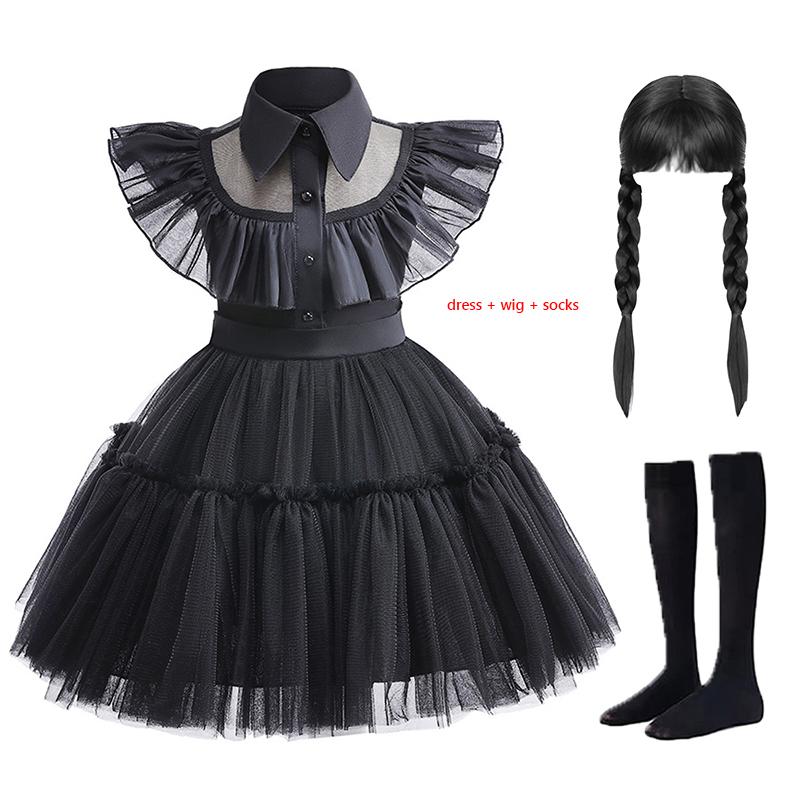 Kinder Familien Cosplay Kostüm Für Mädchen Gotisches Schwarzes Kleid Kinder Karneval Halloween Geburtstagsfeier Verkleidungsoutfits 1-6 Jahre