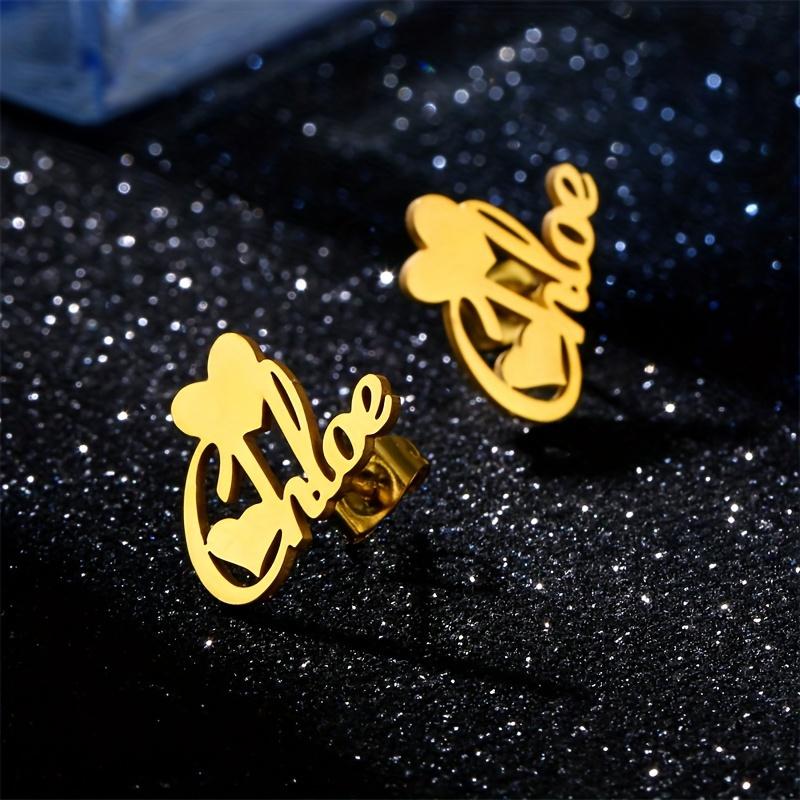 Excellent Fashion Gold Customized Name Cute Heart Earrings Stainless Steel Letters Studs Earrings