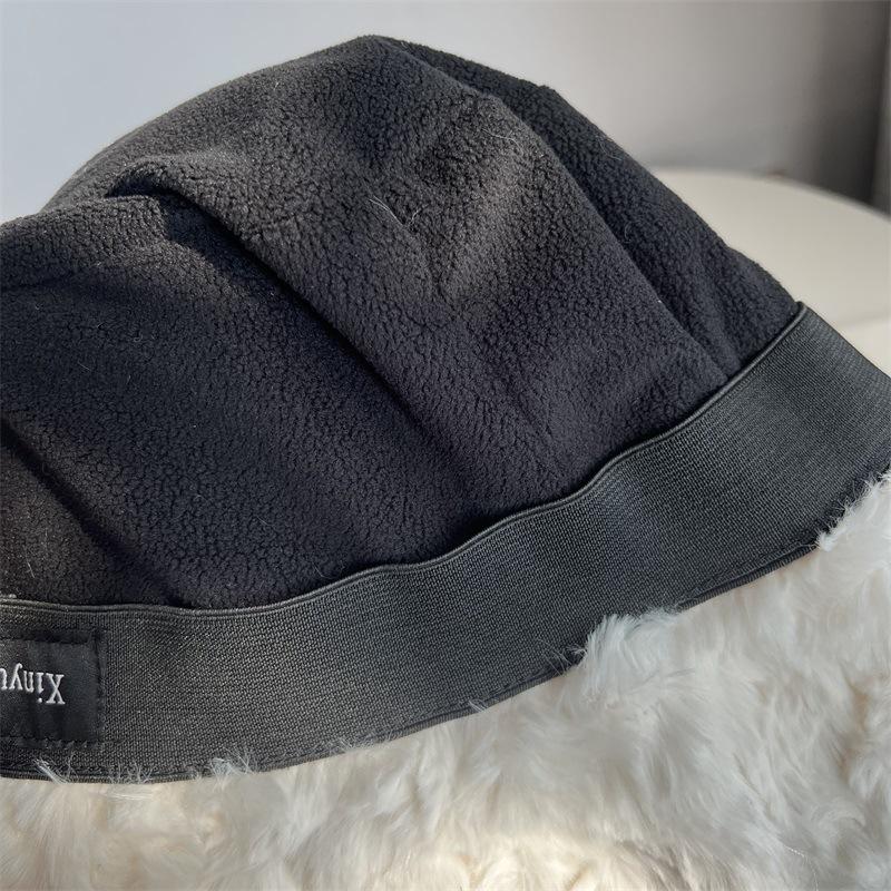 Fashion lamb wool plush bucket hat women's winter plush thickened warm temperament versatile cold hat