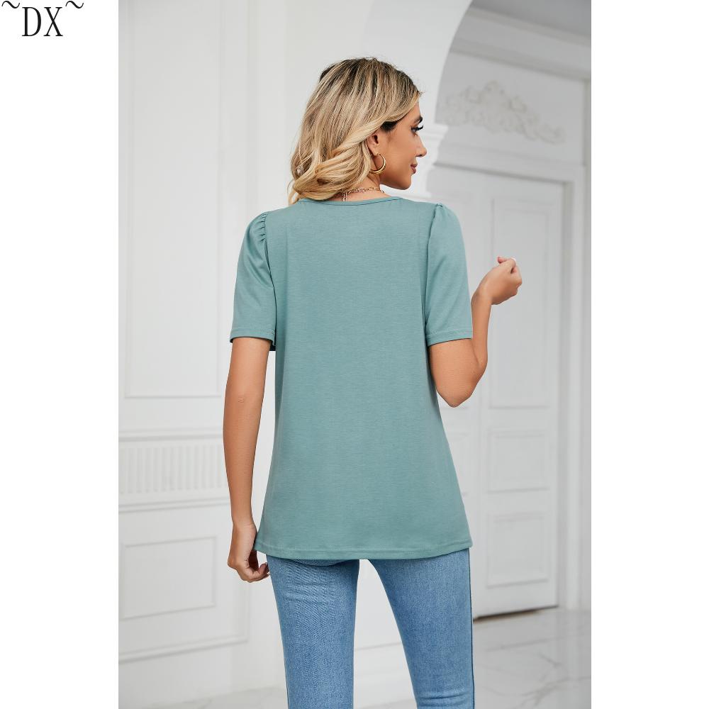 DX~~ Весенне-летняя новая однотонная свободная футболка с квадратным воротником — фото 18