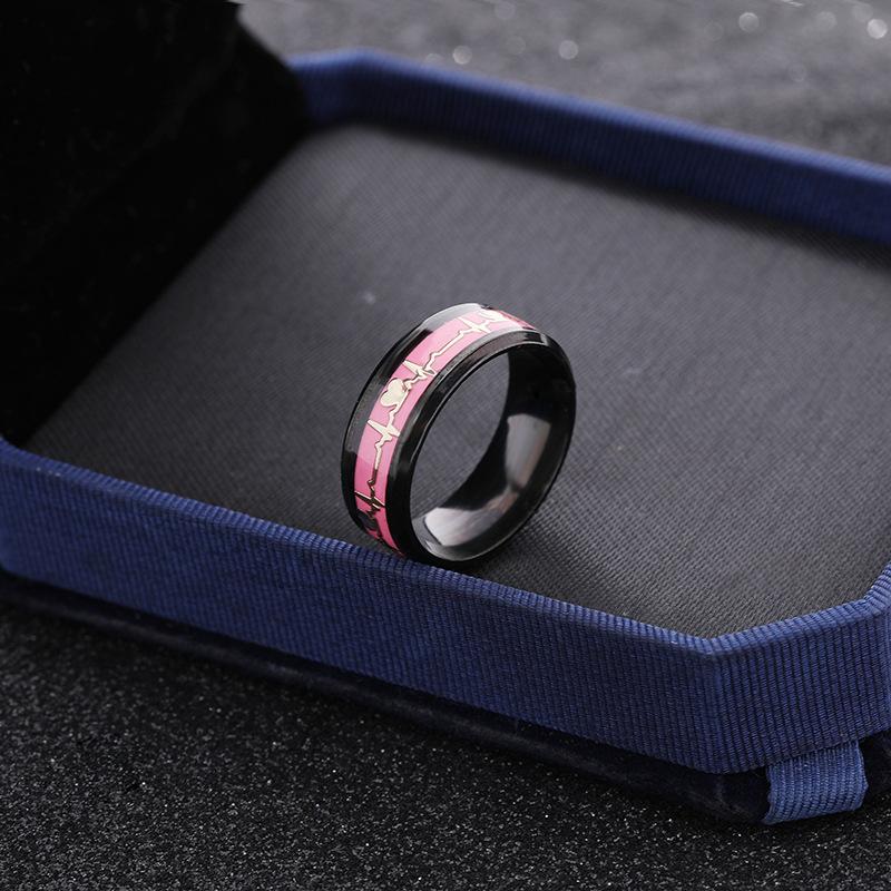 Fashion Love Heart Glow Rings ECG Luminous Titanium Steel Teenager Heartbeat Fluorescence Couple Rings for Boys Girls Gifts