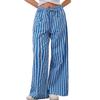 2024 Women's European & American Casual Striped Low Waist Wide Leg Drawstring Multi-Pocket Pants