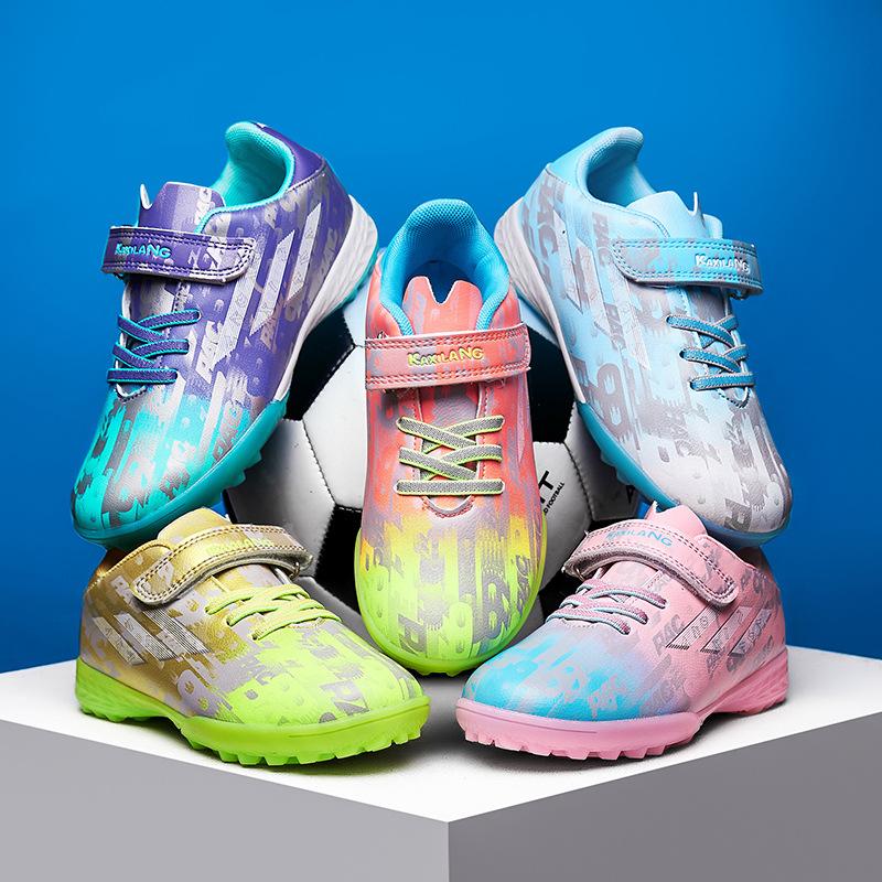 Mandarin duck two-color low-top Velcro children's football shoes broken nails medium and large boys and girls sports running shoes training shoes