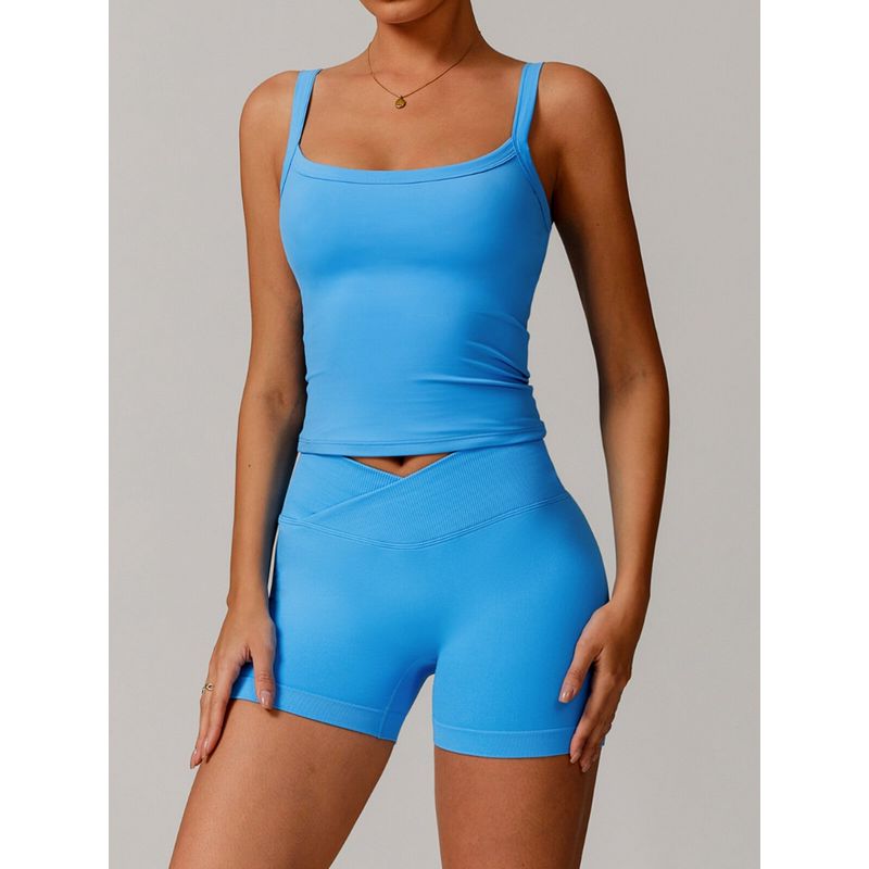 Fashion Nude Feel Brushed Yoga Clothes Suit Women's Big Neckline off-Shoulder Long Sleeves Tight Sports Fitness Pant Belt Chest Pad