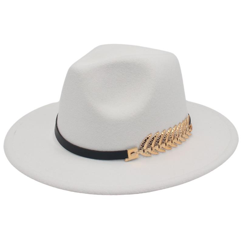 Top Hat Men'S Golden Fishbone Women'S Woolen Jazz Hat Big Brim Felt Hat Retro Hat