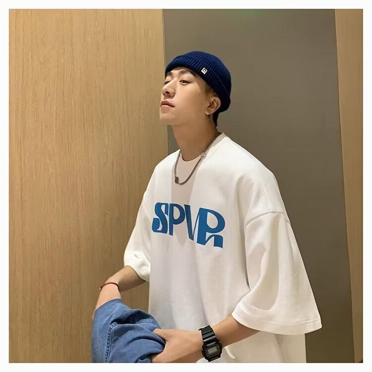 

Новая летняя футболка с короткими рукавами для мужчин, тренд в корейском стиле, простой топ с короткими рукавами, свободная повседневная брендовая футболка в гонконгском стиле 5XL белый