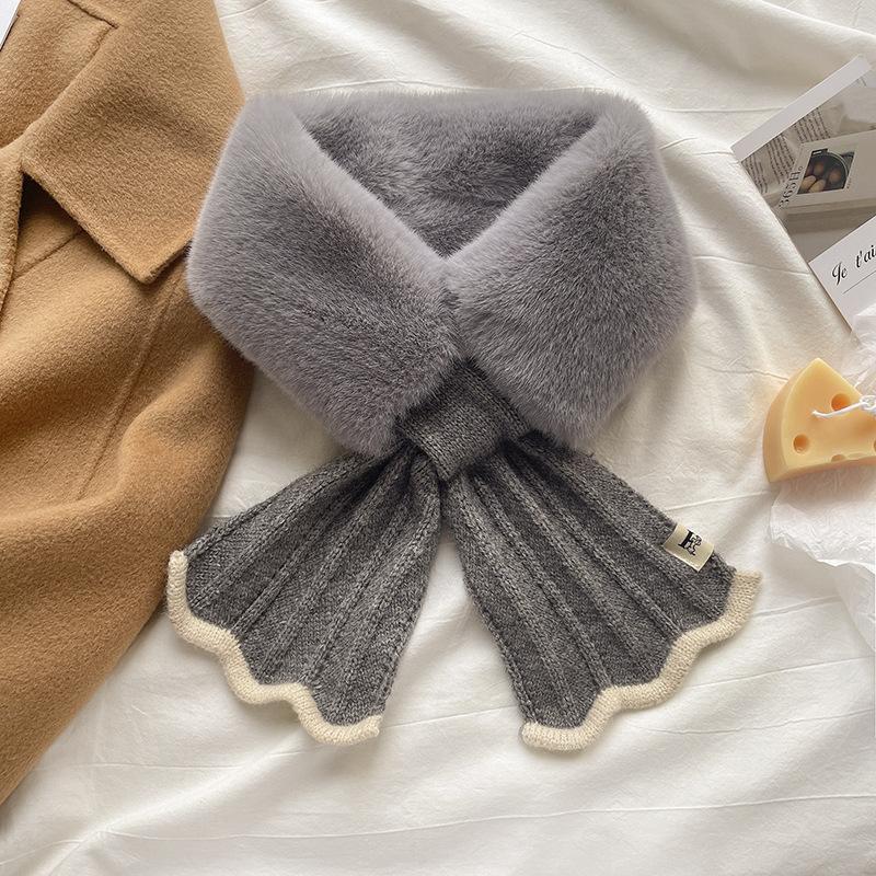 Soft waxy imitation rabbit hair knitted wool scarf female winter tide mermaid versatile student scarf