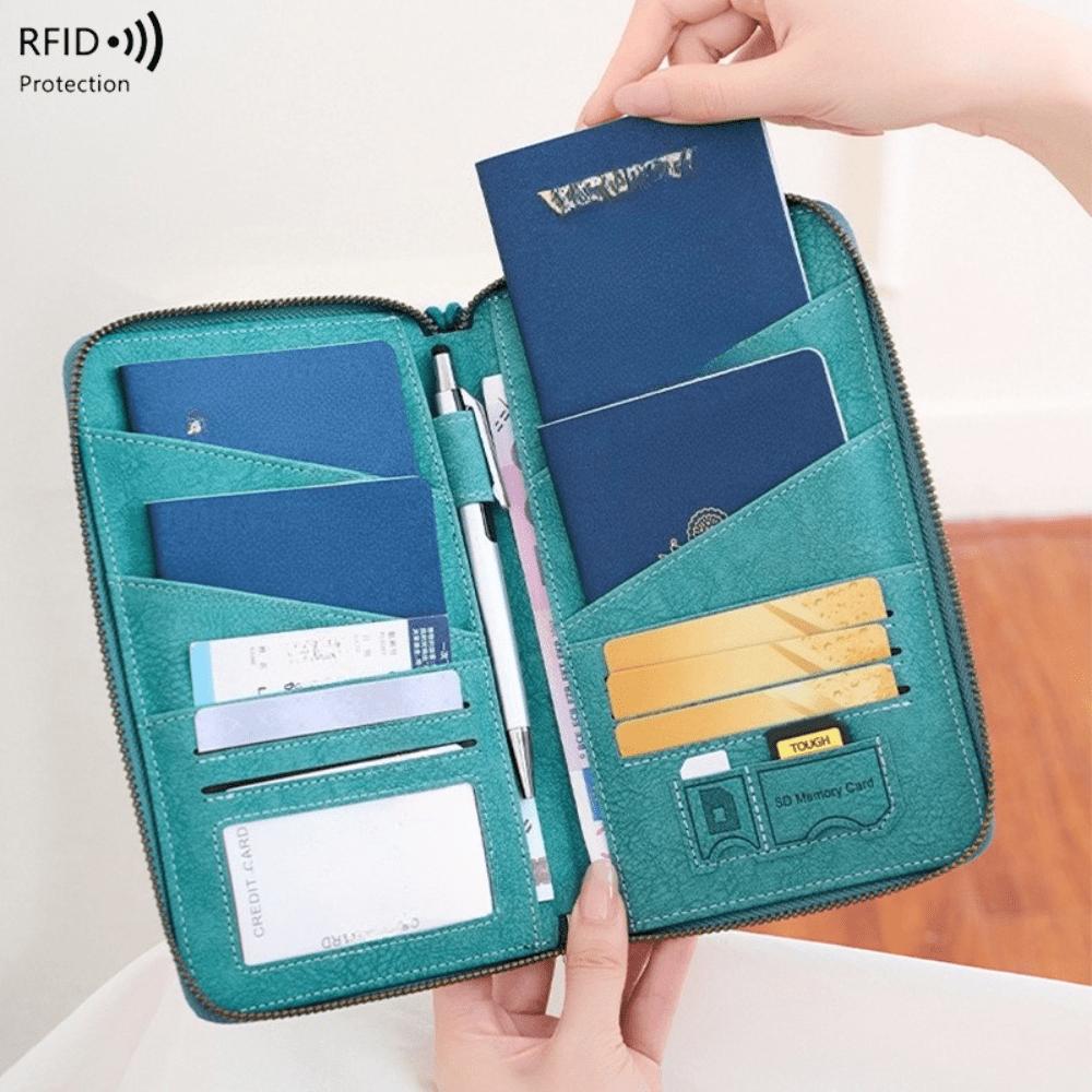 New RFID Anti-magnetic Passport Bag, Long Zipper Passport Holder, Travel Ticket, Multi-functional Storage ID Bag