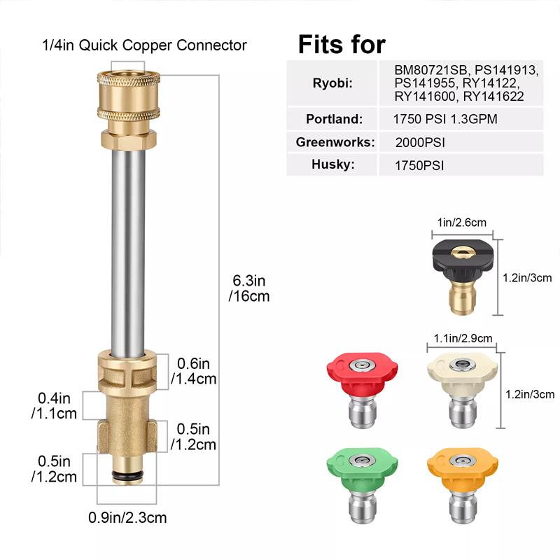 

Сменный адаптер для пистолета для мойки высокого давления Ryobi, Portland, Greenworks, Husky, сменная насадка с 5 насадками