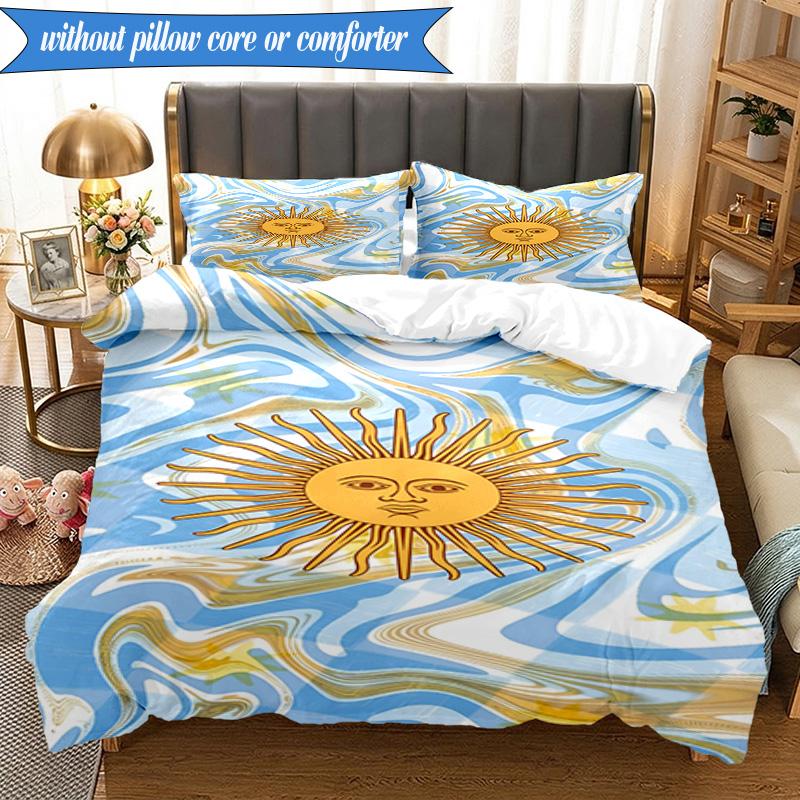 3PCS Argentina Flag Design Bedding Set 2D Printing (Includes 1 Duvet Cover + 2 Pillowcases Coreless), Bedroom decor,Fan Gift