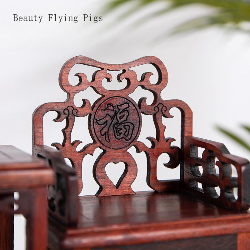 3PCS Solid Wood Ming and Qing Miniature Furniture Models Rosewood Carved Crafts Official Hats Chairs Miniature Ornaments