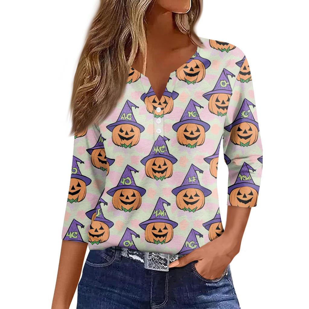 Damen Casual Mode Sexy Bequem V-Ausschnitt Halloween Siebenärmeliges Oberteil