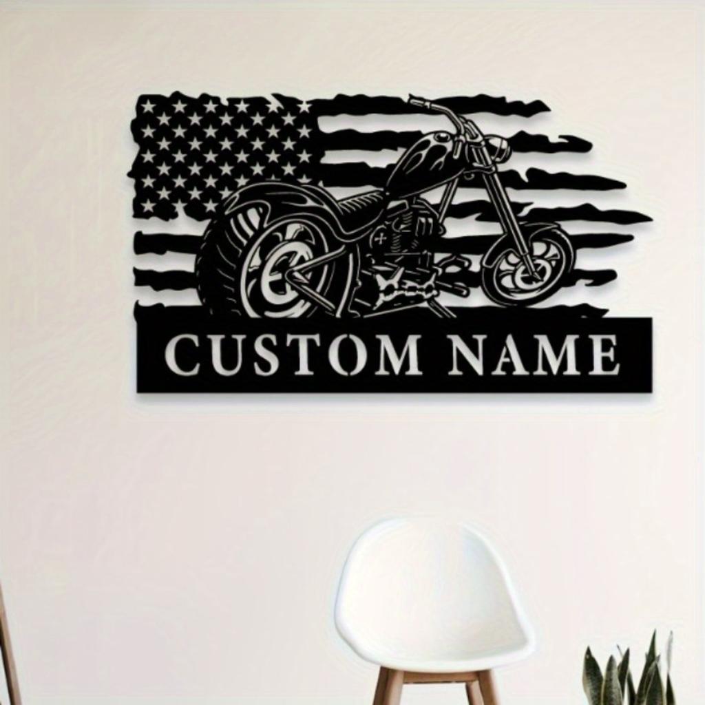Custom American Motorcycle Metal Last Name Sign, Black Iron Forged Wall Sculpture Hot Sale 2024