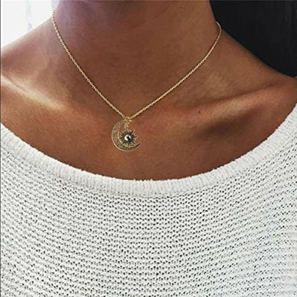 Vintage Mondsichel- und Sonnenanhänger Halskette, Vintage neutrales Schmuckgeschenk