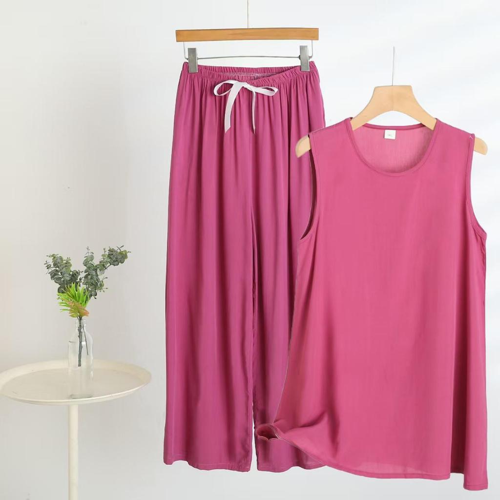 Chic 2025 Summer Women's Cotton-Silk Tank and Long Pants Set