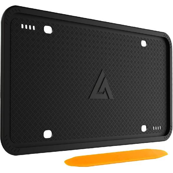 Aujen Silicone License Plate Frames Black, 2 Pack Car License Plate Frame, Universal US Black License Plate Holders Brackets Rust-Proof, Weather & 1