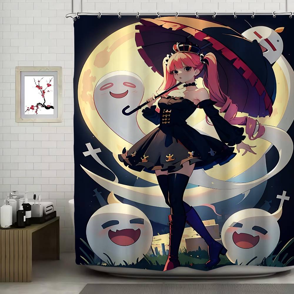 Perona Cartoon Animation Shower Curtain Outdoor Scenery Summer Vacation Bathroom Decor Holiday Polyester Bath Curtain With Hook