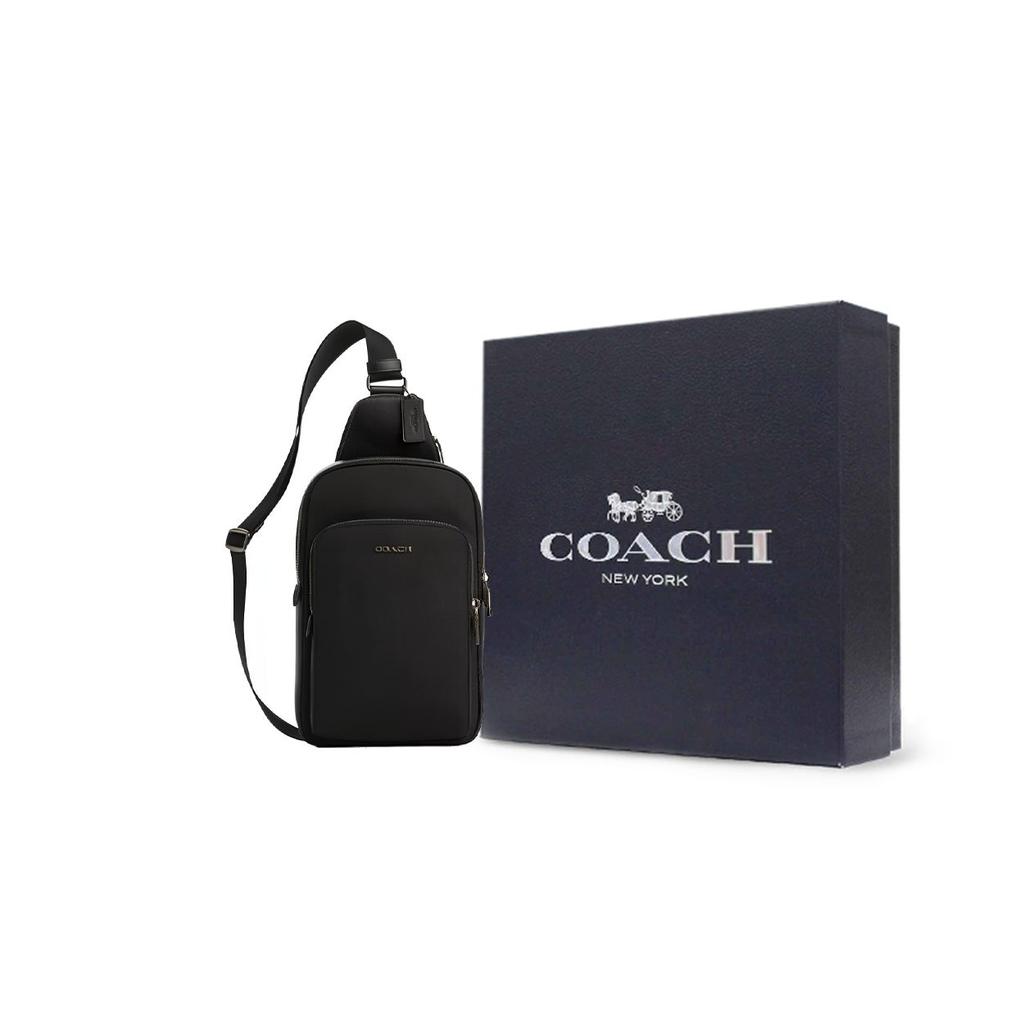 Coach Ethan 21 Brand Letter Logo Zipper Closure Adjustable Shoulder Strap Smooth Calfskin Crossbody Bag Small Men Crossbody Bag Black CO994-QBBK