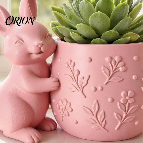 Maceta Verde Pequeña Conejo Abrazando Suculentas Impresa en 3D, Flor de Conejo Linda con Cuerpo Floral Compacto en Relieve, Decoración de Escritorio Mini para