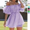 Wepbel Summer Sexy Dress Bandeau Slash Collar Off-Shoulder Fashion Short Dress for Women Solid Color High Waist Cute Dress