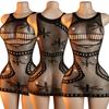 Sexy Rhinestone Mesh Lingerie See Through Hollow Bodysuit Erotic Clothing Adult Female Sparkly Y2K Mini Short Dress
